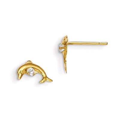 CZ Children&#39;S Dolphin Post Earrings 14k Gold GK826, MPN: GK826, 191101365126