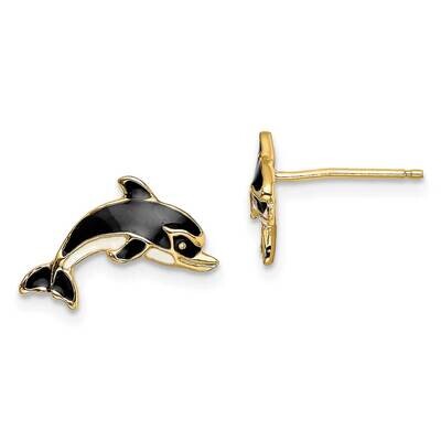 White Blue Enamel Dolphin Post Earrings 14k Gold TE690, MPN: TE690, 637218134373