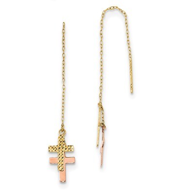 Diamond -cut Polished Crosses Threader Earrings 14k Two-tone Rose Gold TE661, MPN: TE661, 191101143…