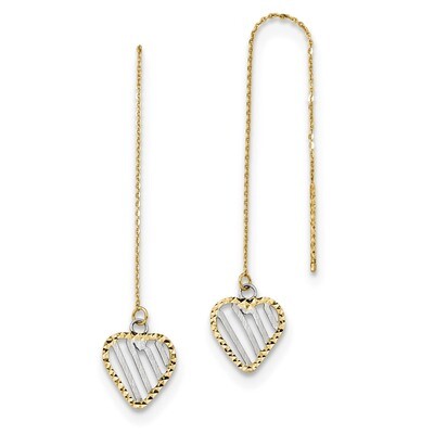 Diamond -cut Heart Threader Earrings 14k &amp; Rhodium Polished Satin TH976, MPN: TH976, 191101056901
