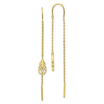 CZ Diamond Threader Earrings Sterling Silver Gold-Tone QE16041, MPN: QE16041, 196904150290