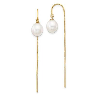 7-8mm White Rice Freshwater Cultured Pearl Box Chain Threader Earrings 14k Gold XF710E, MPN: XF710E…