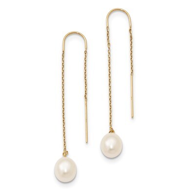 7-8Mm White Freshwater Cultured Rice Pearl Dangle Threader Earrings 14k Gold XF593EW, MPN: XF593EW,…