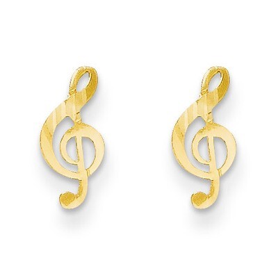 Polished Musical Note Post Earrings - 14k Gold GK594 by Madi K, MPN: GK594, 886774998954