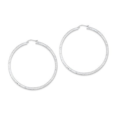3x65mm Square Tube Hoop Earrings Diamond-cut Sterling Silver QE8142, MPN: QE8142, 883957496511
