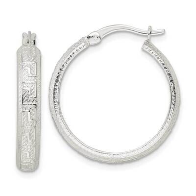 Greek Key 4x24mm Tube Hoop Earrings Sterling Silver Textured QE15857, MPN: QE15857, 196904153703