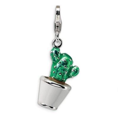 3-D Enameled Potted Green Cactus Charm Sterling Silver QCC409 by Amore La Vita, MPN: QCC409, 883957…