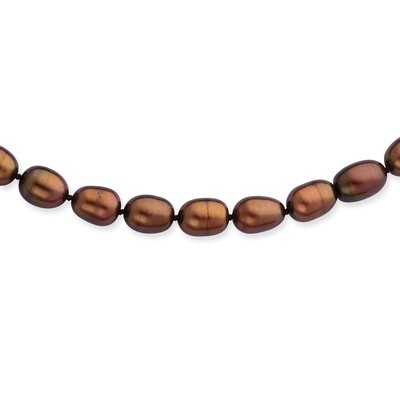 7-8mm Coffee Brown Cultured Pearl Necklace 14k Gold XF431-18, MPN: XF431-18, 883957414980