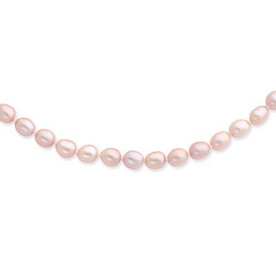 6-7mm Pink Rice Shape Cultured Pearl Necklace 14k Gold XF386-24, MPN: XF386-24, 883957470023