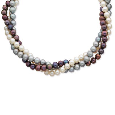 6-7mm White, Black &amp; Grey Cultured Pearl Necklace 14k Gold XF412-18, MPN: XF412-18, 883957414935