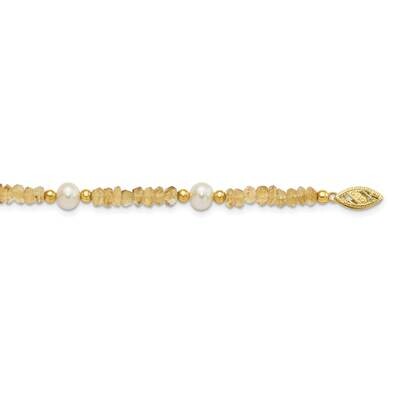 Freshwater Cultured Pearl &amp; Citrine Necklace 18 Inch 14k Gold PR71-18, MPN: PR71-18, 883957036748