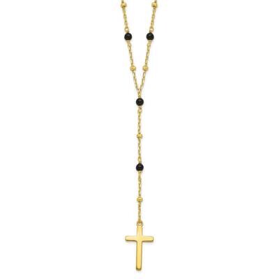 Gold-Tone Beaded Onyx Cross with 2 Inch Extension Necklace Sterling Silver QG6062-16, MPN: QG6062-1…