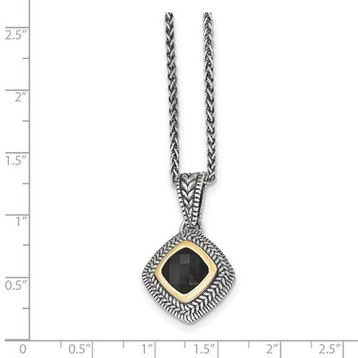 Black Onyx Necklace Sterling Silver &amp; 14k Gold QTC1207, MPN: QTC1207, 191101393310