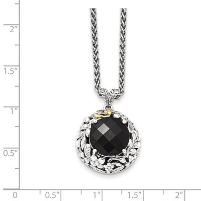 Onyx Necklace Sterling Silver &amp; 14k Gold Antiqued QTC1054, MPN: QTC1054, 191101386008