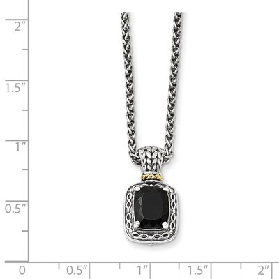 Onyx Necklace Sterling Silver &amp; 14k Gold Antiqued QTC1066, MPN: QTC1066, 191101385094