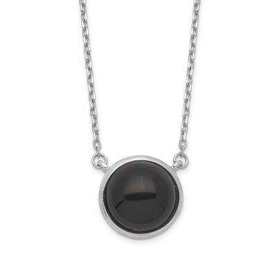 Round Onyx Cabochon Necklace Sterling Silver Rhodium-plated QG5470-17.5, MPN: QG5470-17.5, 88395793…