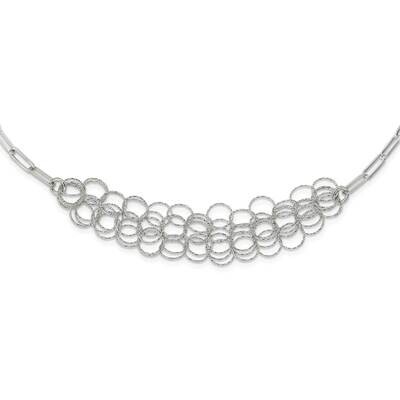 Sterling Silver Rhodium-Plated Polished Textured Circles Necklace 20 Inch Sterling Silver Rhodium-P…