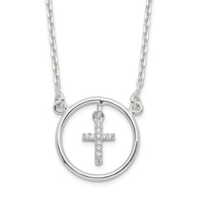 Cross In Circle Necklace 16 Inch Sterling Silver Cz Diamond QG6064-16, MPN: QG6064-16, 191101768378