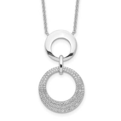 CZ Diamond Intertwined Circles with 2 In Extender Necklace 15.5 Inch Sterling Silver Rhodium-Plated…