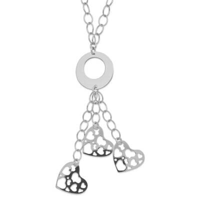Sterling Silver Rhodium-plated Circle &amp; Heart Y-Drop Necklace QPRF324-18