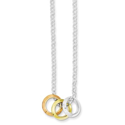 16 Inch Rhodium Plated, Yellow GP &amp; Rose GP, 3 Circle Necklace Sterling Silver Rhodium-plated QH497…