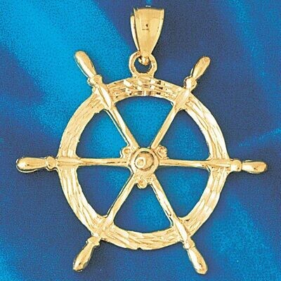 Dazzlers Jewelry Ship Wheel Pendant Necklace Charm Bracelet in Yellow, White or Rose Gold 1190, MPN…