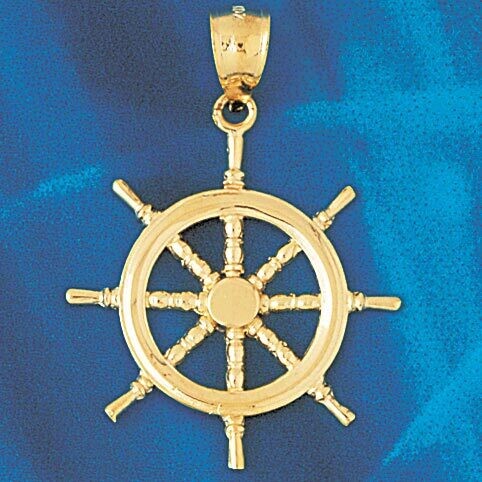 Dazzlers Jewelry Ship Wheel Pendant Necklace Charm Bracelet in Yellow, White or Rose Gold 1191, MPN…