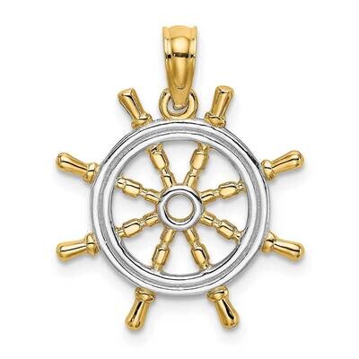 Ship&#39;S Wheel Pendant 14k Gold Rhodium K9218, MPN: K9218, 637218085200