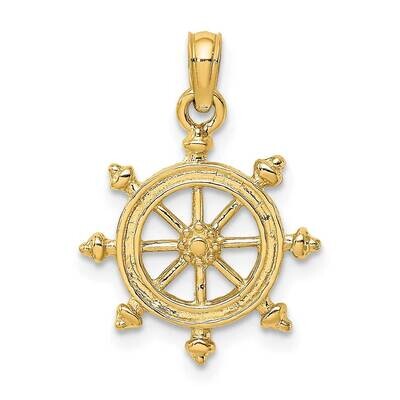 Engraved Ship Wheel Charm 14k Gold 2-D K8036, MPN: K8036, 637218052967
