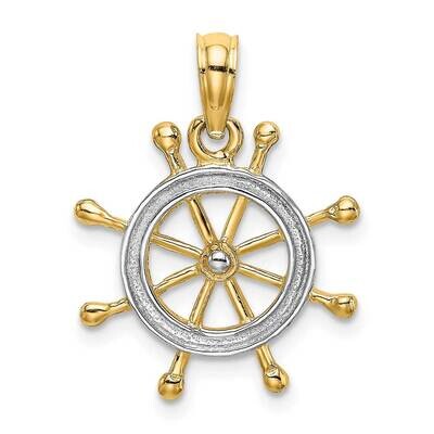 2-D Ship Wheel Charm 14k Gold Rhodium K9214, MPN: K9214, 637218085163
