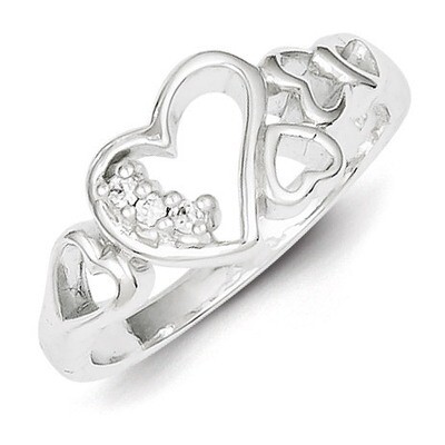 Heart Ring Sterling Silver Diamond QR2405, MPN: QR2405, 883957248813