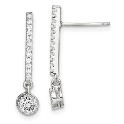 Drop Bar Post Earrings Sterling Silver CZ Diamond QE14634, MPN: QE14634, 883957638614