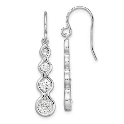 Drop CZ Diamond Wave Dangle Earrings Sterling Silver Rhodium-Plated QE15700, MPN: QE15700, 19690415…