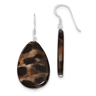 Mother of Pearl Brown Tiger Tear Drop Earrings Sterling Silver QE7592, MPN: QE7592, 886774023601