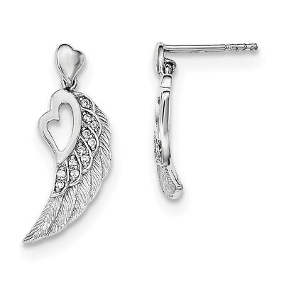 CZ Diamond Open Heart on Wings Post Drop Earrings Sterling Silver Rhodium-plated QE12939, MPN: QE12…