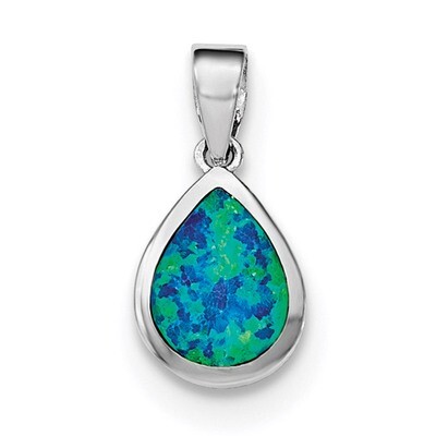 Synthetic Opal Polished Teardrop Pendant Sterling Silver Rhodium-plated QP4419, MPN: QP4419, 883957…