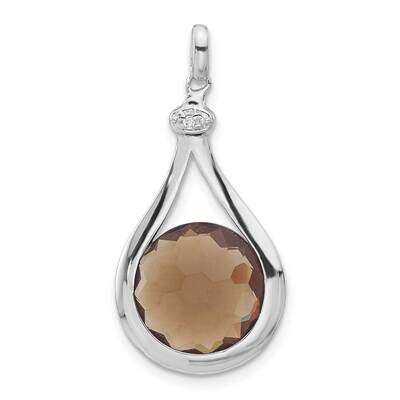 Brown Glass And CZ Teardrop Pendant Sterling Silver Polished QP4263, MPN: QP4263,