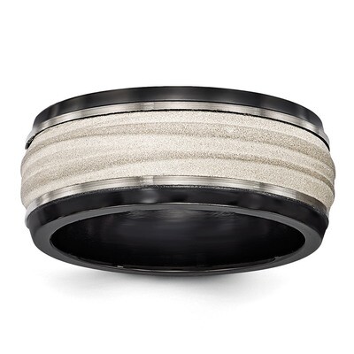 Edward Mirell Black Titanium &amp; Sterling Silver Inlay Laser &amp; Polished Wave Ring EMR298 by Edward Mi…