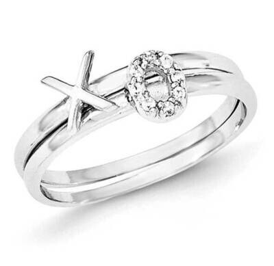 CZ X And O Two Ring Set Sterling Silver Polished QR6064, MPN: QR6064,