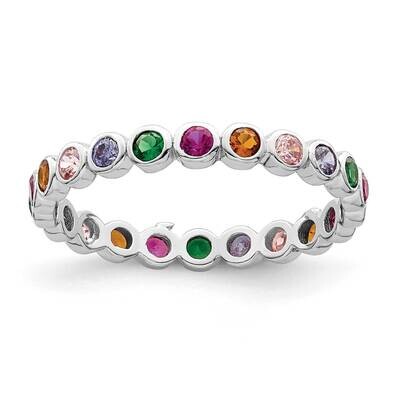 Polished Multi-Color CZ Band Ring Sterling Silver Rhodium-Plated QR7367, MPN: QR7367,