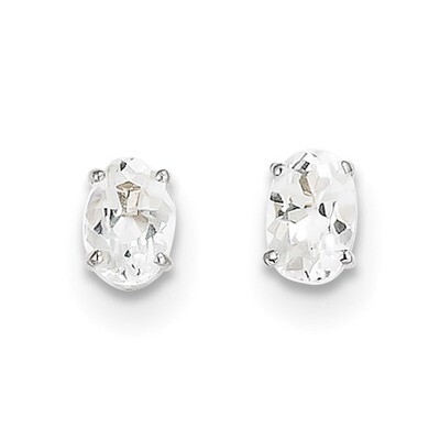 6x4 Oval April White Topaz Post Earrings 14k white Gold XBE304, MPN: XBE304, 191101433856
