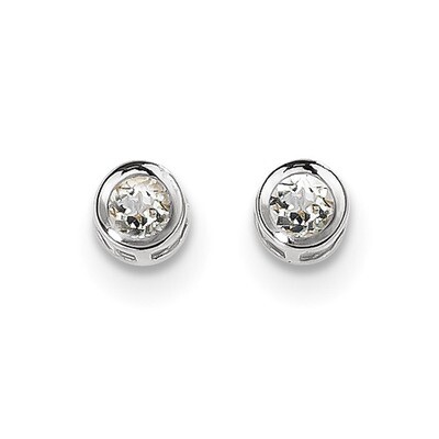 4mm Bezel April/White Topaz Post Earrings 14k white Gold XBE244, MPN: XBE244, 191101394775