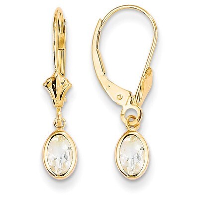 6x4 Oval Bezel April/White Zircon Leverback Earrings 14k Gold XBE100, MPN: XBE100, 883957227238