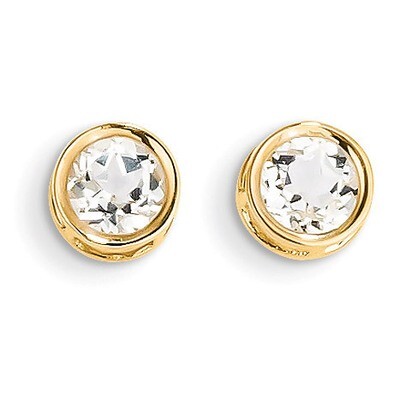 5mm Bezel White Topaz Stud Earrings 14k Gold XBE147, MPN: XBE147, 883957086576