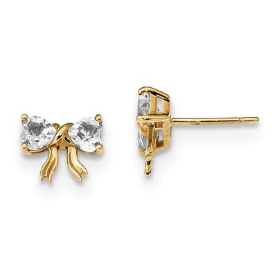White Topaz Bow Post Earrings 14k Gold Polished XBS524, MPN: XBS524, 191101168390
