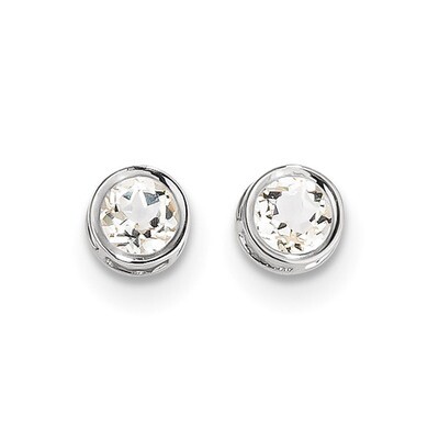 5mm Bezel White Topaz Stud Earrings 14k white Gold XBE256, MPN: XBE256, 191101433498