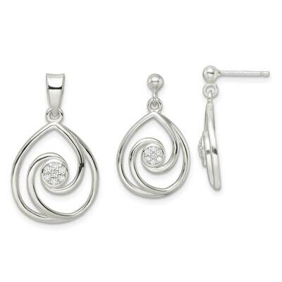 In Teardrop Pendant and Earrings Set Sterling Silver Cz Diamond QST265, MPN: QST265,