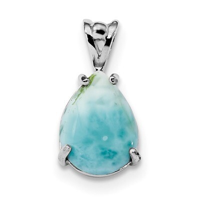 Lab Created Larimar Teardrop Pendant Sterling Silver Rhodium-plated QP4988, MPN: QP4988, 8839579234…