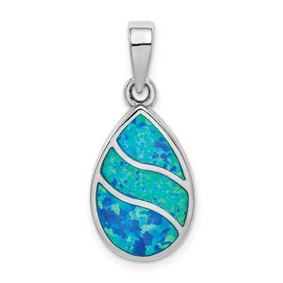Created Opal Inlay Teardrop Pendant Sterling Silver Rhodium-plated QP5133, MPN: QP5133, 883957769349