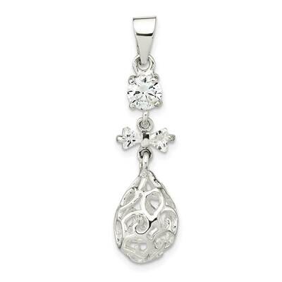 CZ Diamond Teardrop Dangle Pendant Sterling Silver Polished QP5561, MPN: QP5561,
